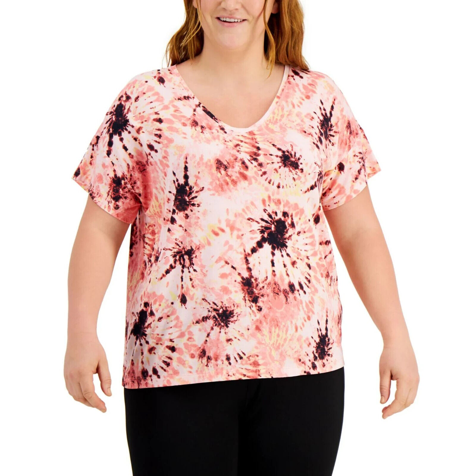 Ideology Womens Plus Size Printed Top, MEDIUM, Dye Peachberry